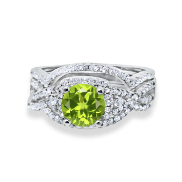 Three Piece Wedding Ring Simulated Peridot CZ 925 Sterling Silver